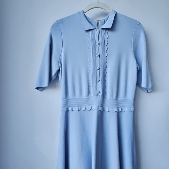 Ted Baker Baby Blue Scallop Trim Knit Skater Dress - Picture 9 of 15